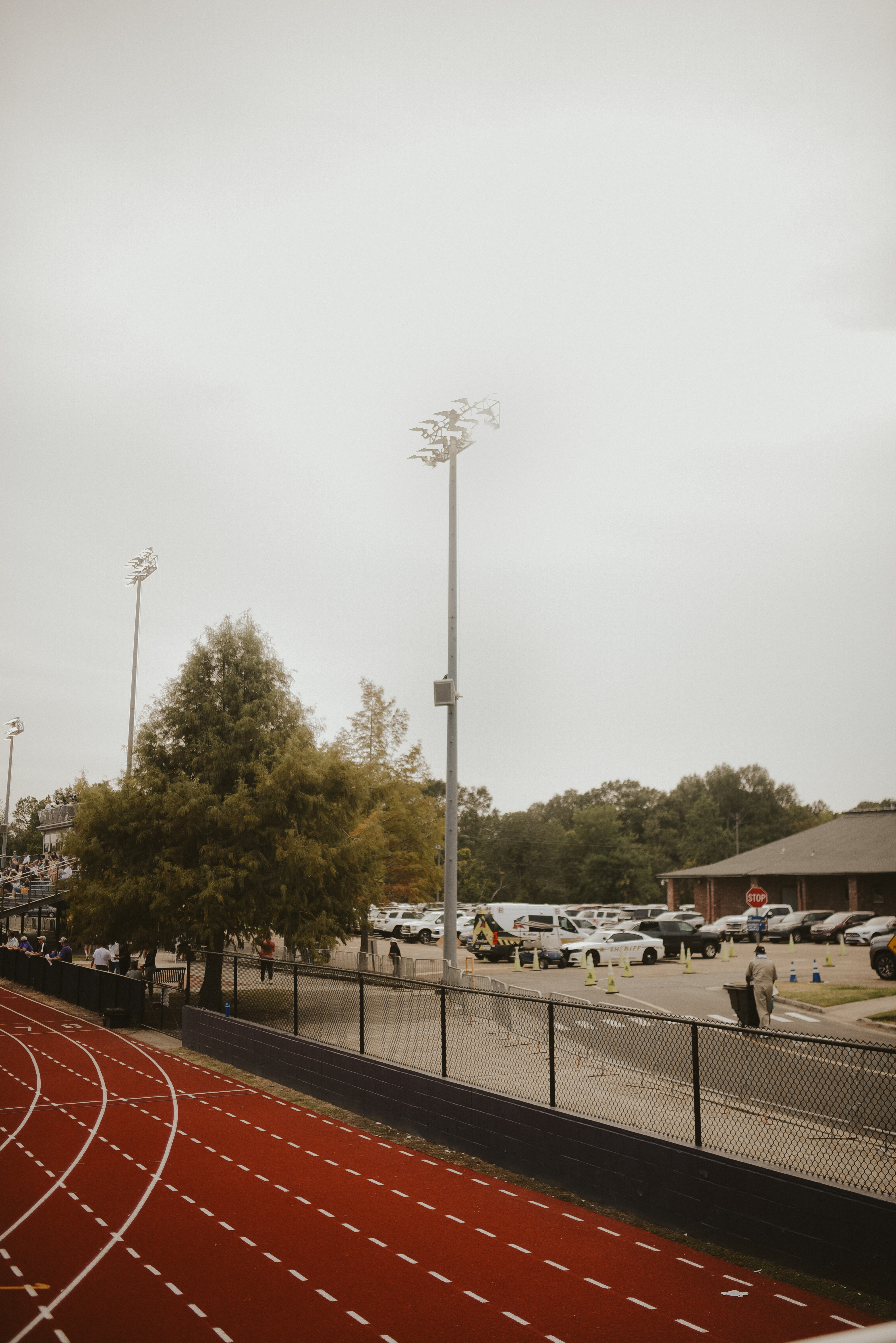 Danley loudspeakers mounted above the stadium at Episcopal High School.