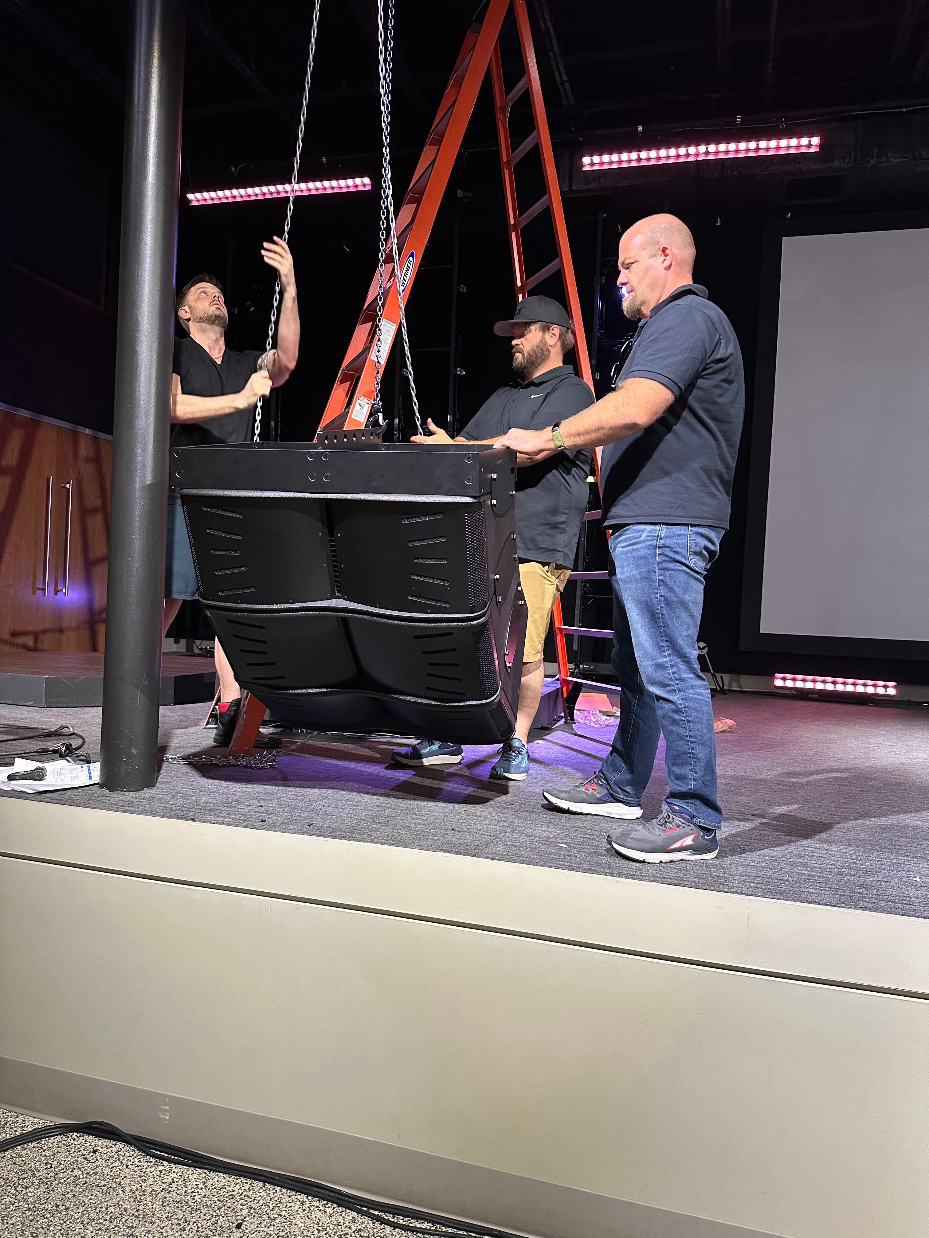 Healing Place Church Denham Springs — the Blaze Audio system in the sanctuary above the platform.